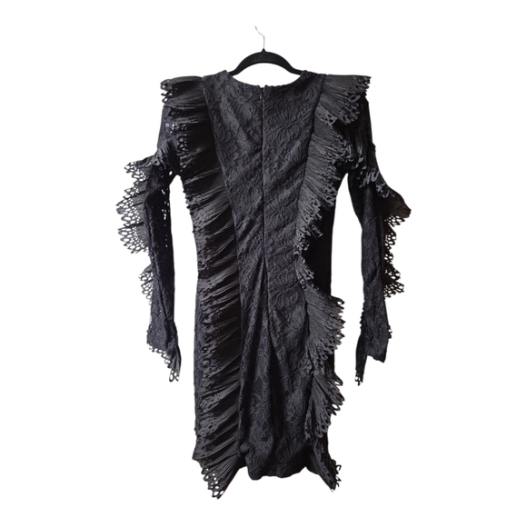 AKIRA Black Lace Long Sleeve Dress with Fringe - Picture 3 of 9